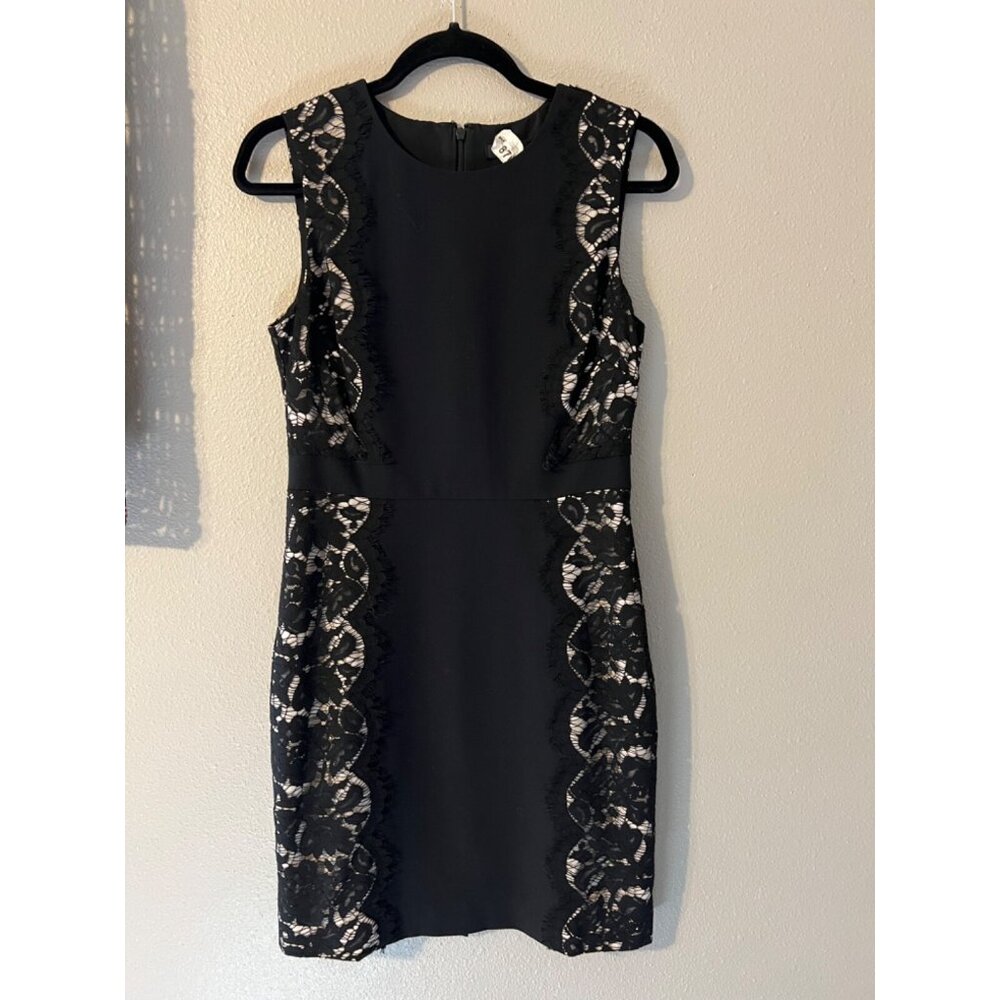 J Crew Sheath Dress 6 Black Lace Panel Trim Stretch Career Church Sleeveless - Picture 7 of 10